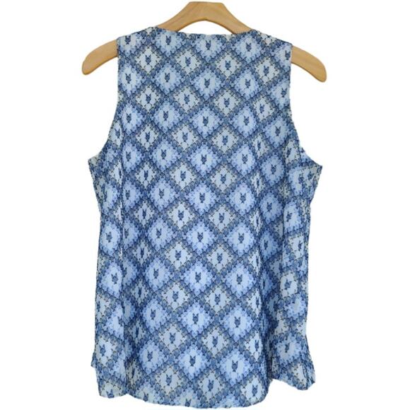 Calvin Klein Lined V-Neck Sleeveless Blouse Top Blue Multi Office Wear Workwear - Picture 5 of 10